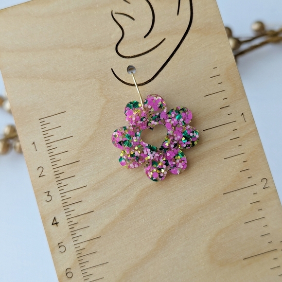 Handmade St Patrick Day Clover Earrings, Acrylic Shamrocks - Picture 3 of 3